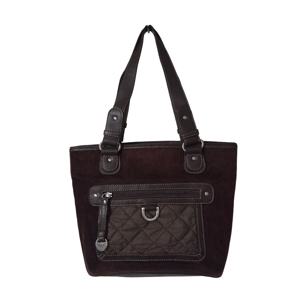 Tommy Hilfiger Brown Corduroy Tote Bag Purse Quilted Pocket